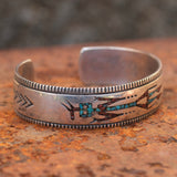 Vintage Sterling Crushed Turquoise and Coral Yei Cuff Bracelet