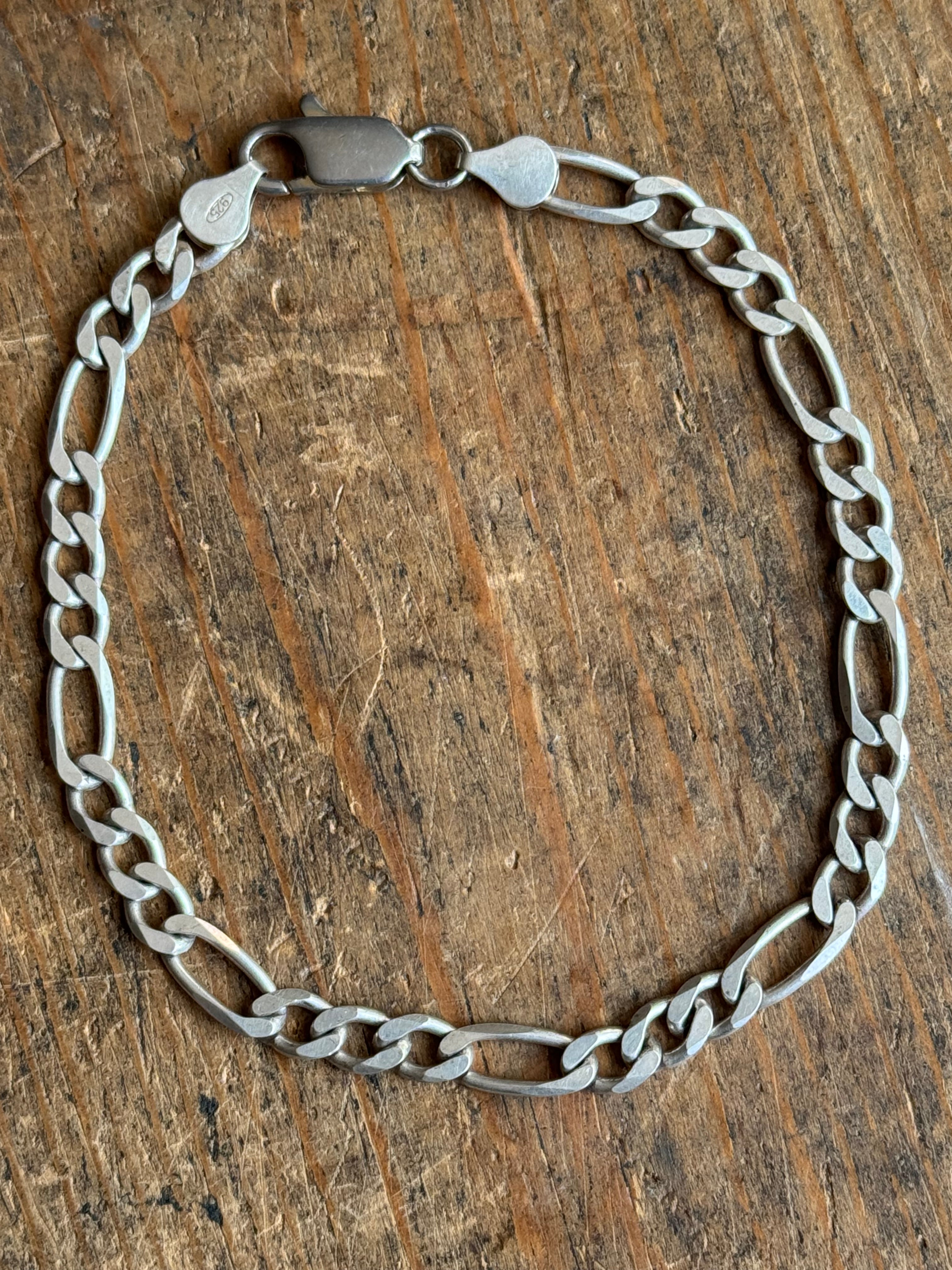 Vintage Sterling Silver 9” Figaro Chain Bracelet