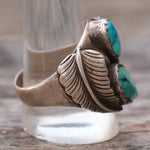 Vintage Sterling 2-Stone Turquoise Feather Ring 12.75