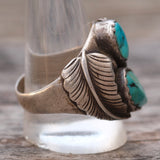 Vintage Sterling 2-Stone Turquoise Feather Ring 12.75