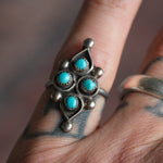 Vintage Sterling Turquoise Cluster Ring 5.25