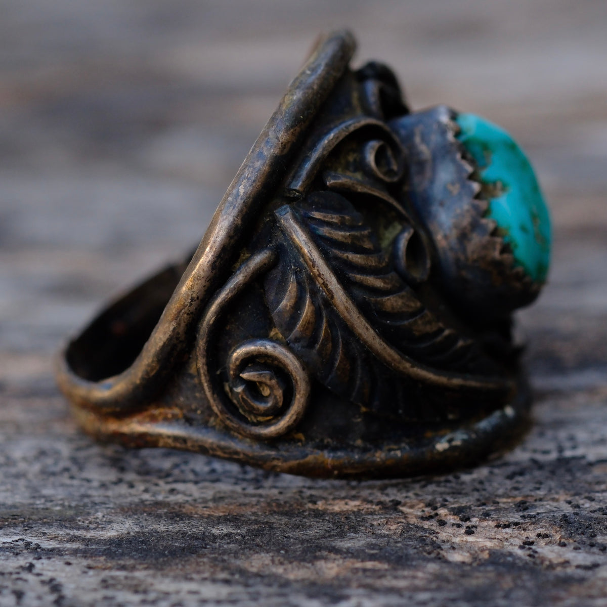 Vintage Sterling Turquoise Feather Ring 10.5