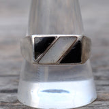 Vintage Sterling Onyx and Mother Of Pearl Inlay Ring 10.75