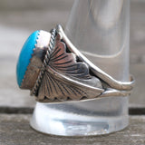 Vintage Sterling Turquoise Feather Ring 12.75