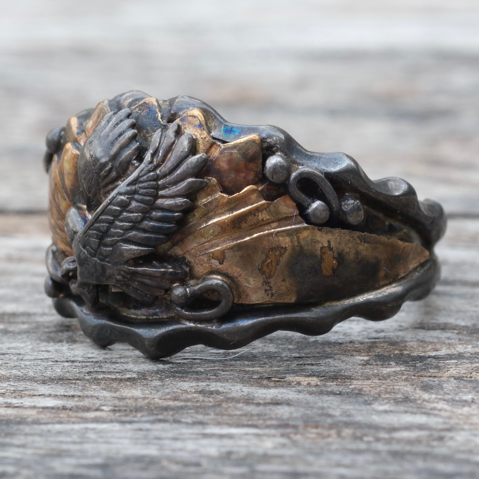 Vintage Sterling and Copper Eagle Ring 14