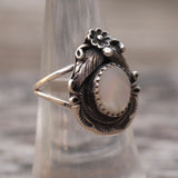 Vintage Sterling Mother Of Pearl Feather Ring 6.75