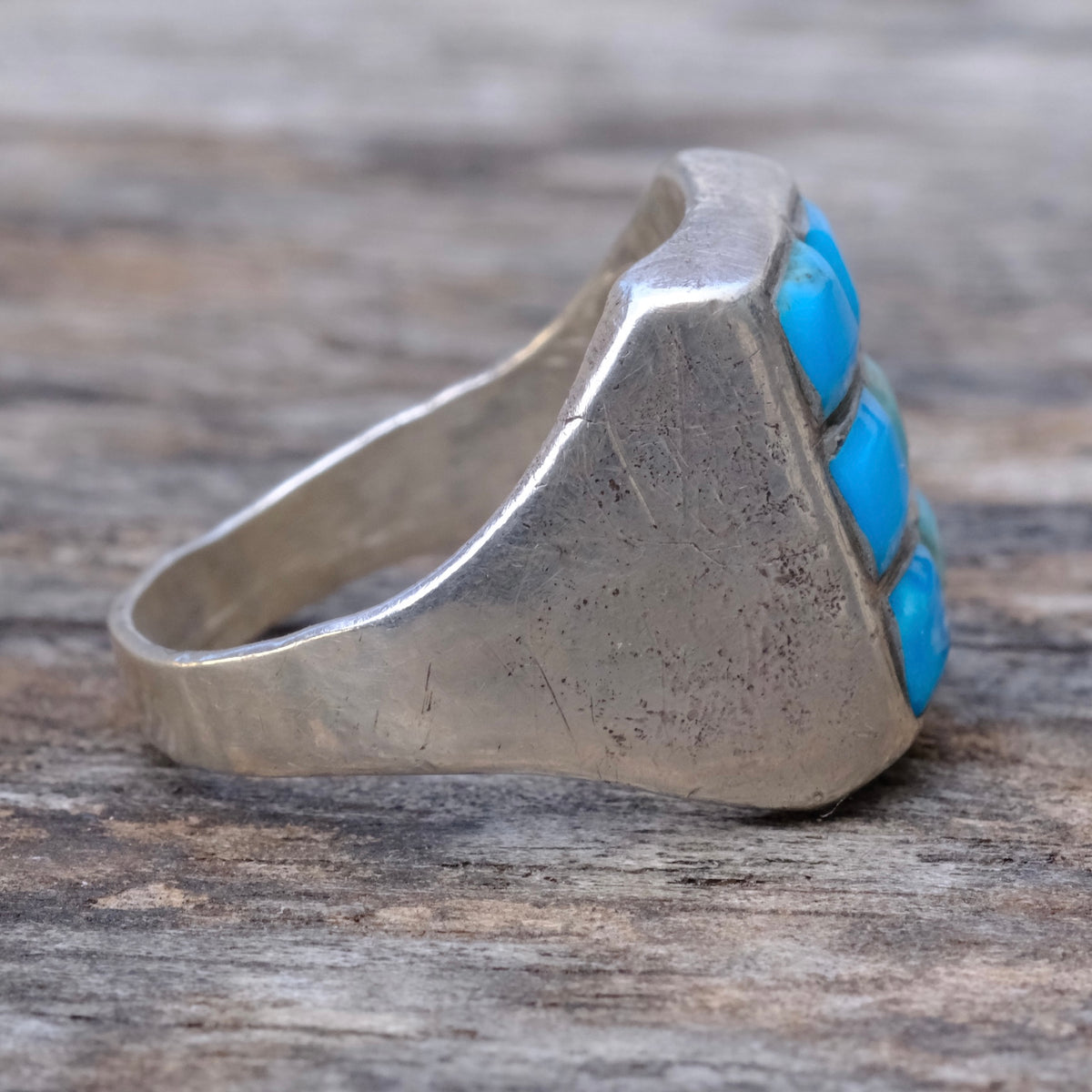 Vintage Sterling Turquoise Panel Ring 9
