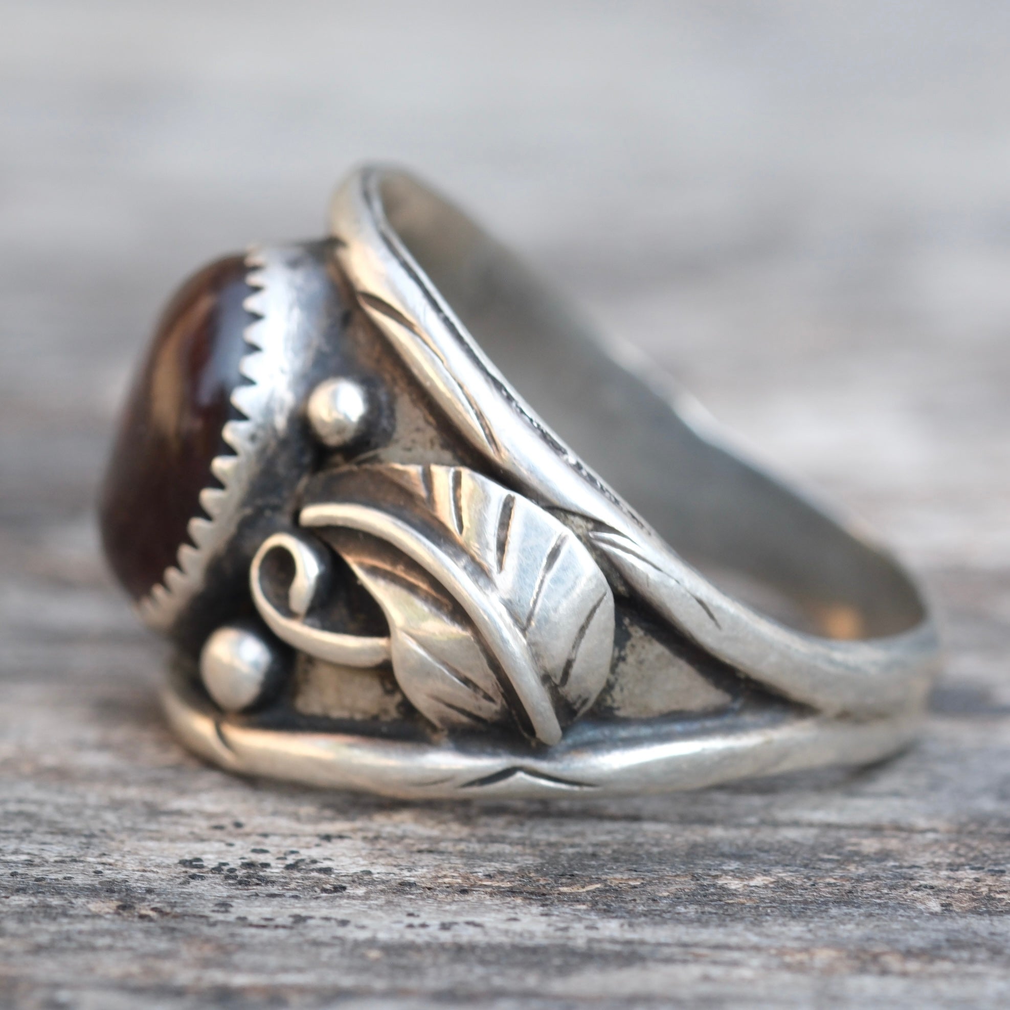 Vintage Sterling Fire Agate Feather Ring 13.5