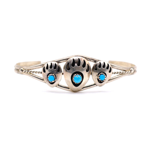 Vintage Sterling Turquoise Bear Paw Cuff 6.5"