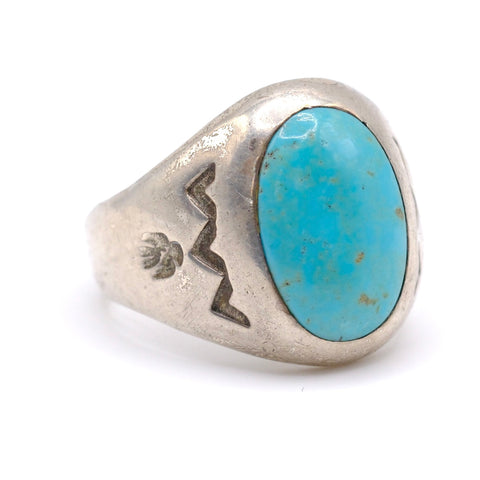Mid Century Vintage Sterling Turquoise Stamped Thunderbird Ring 11