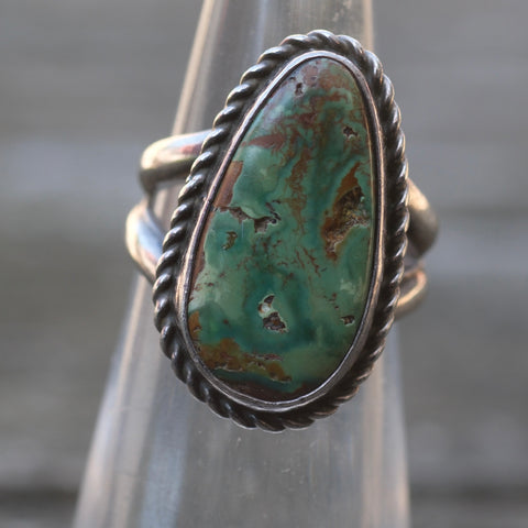 Vintage Sterling Turquoise Roper Ring 4.5