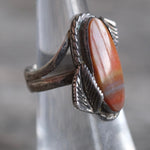 Vintage Sterling Agate Feather Ring 5.5