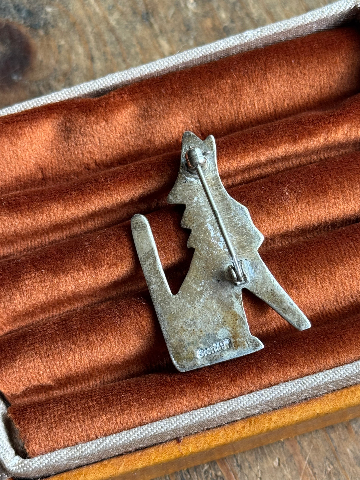 Vintage Sterling Silver Turquoise Coyote Pin
