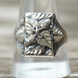 Vintage Sterling Silver Leaf Signet Ring 11.75