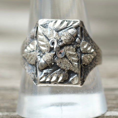 Vintage Sterling Silver Leaf Signet Ring 11.75