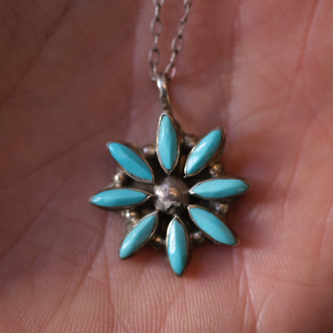 Vintage Sterling Turquoise Cluster Necklace