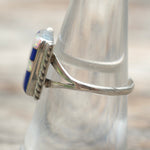 Vintage Sterling Opalite and Lapis Inlay Ring 7