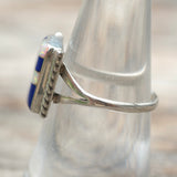 Vintage Sterling Opalite and Lapis Inlay Ring 7