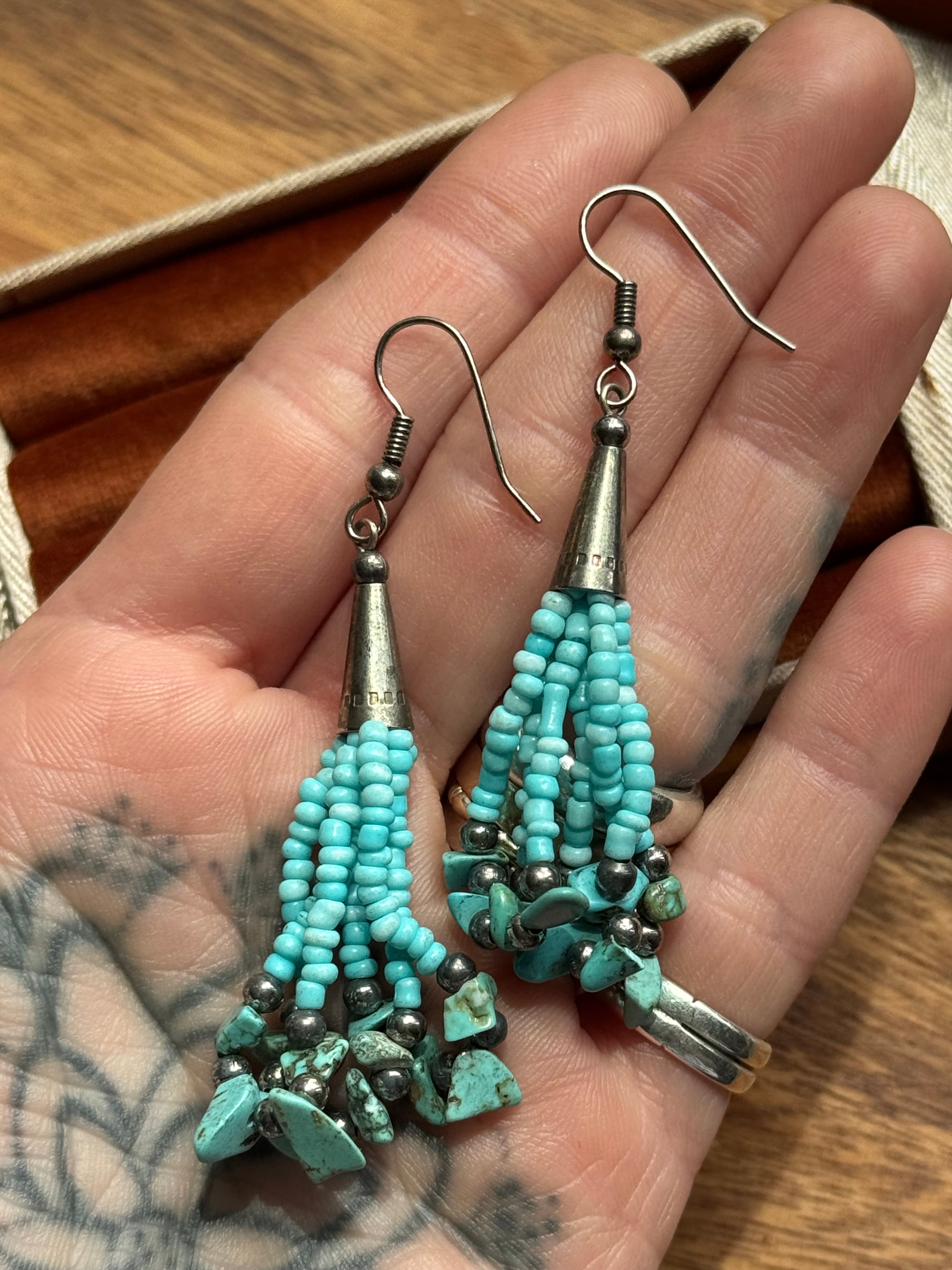Vintage Sterling Silver Beaded Turquoise Earrings