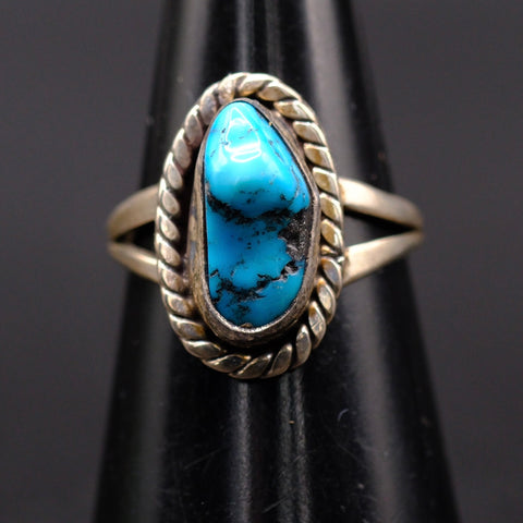Vintage Sterling Turquoise Roper Ring 6.25