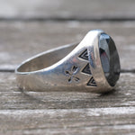 Vintage Sterling Hematite Stamped Arrows Ring 11.25