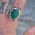 Vintage Sterling Malachite Ribbed Band Ring 12.5