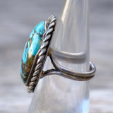 Vintage Sterling Turquoise Roper Ring 5.5
