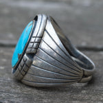 Vintage Sterling Turquoise Ribbed Band Ring 9.5