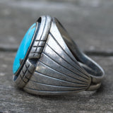 Vintage Sterling Turquoise Ribbed Band Ring 9.5