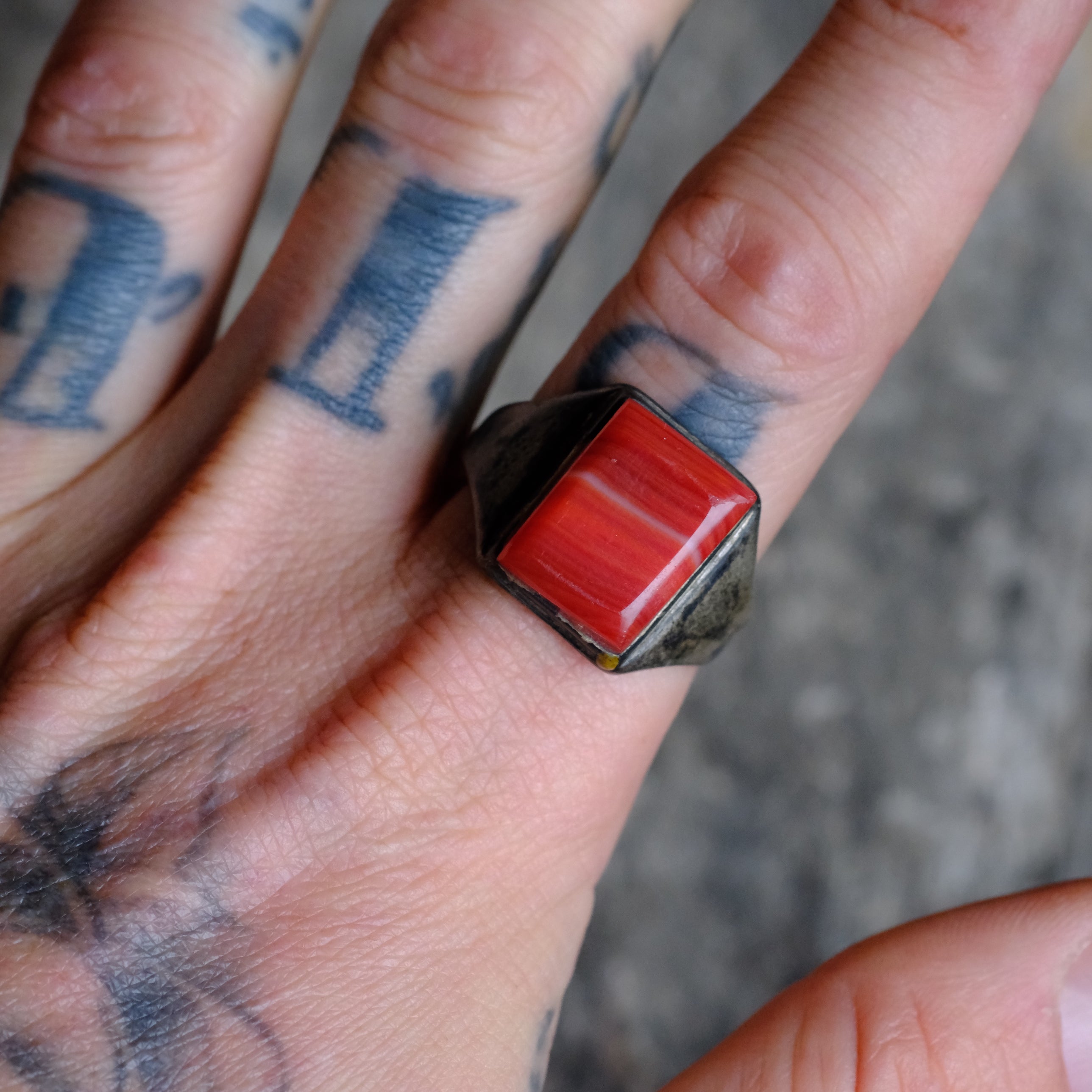 Vintage Sterling Agate Signet Ring 12
