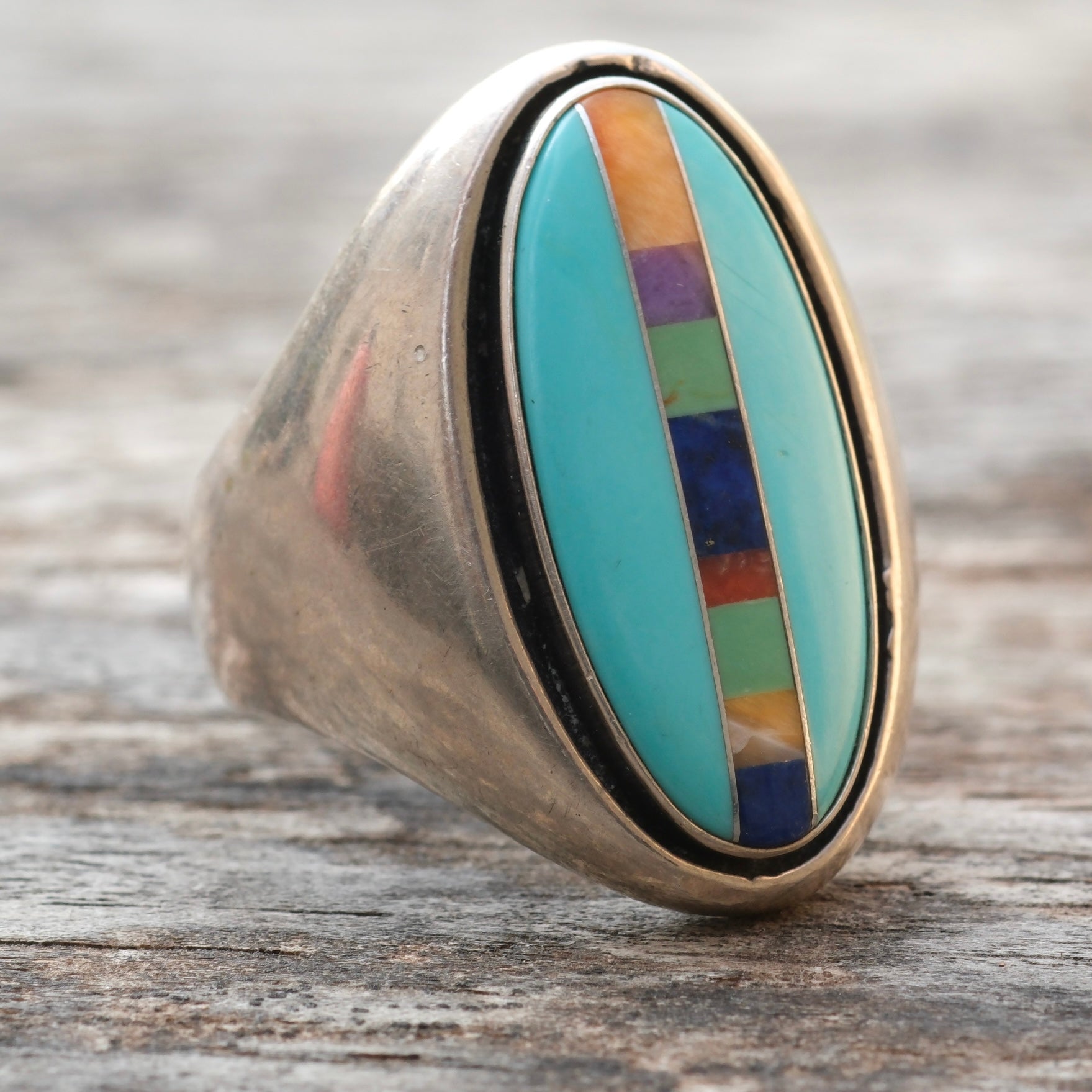 Vintage Sterling Multistone Inlay Ring 9