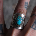 Vintage Sterling Turquoise Cigar Band Ring 9