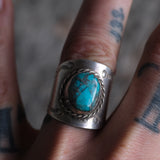 Vintage Sterling Turquoise Cigar Band Ring 9