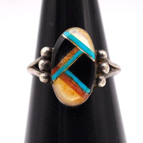 Vintage Sterling Multistone Inlay Ring 6.75