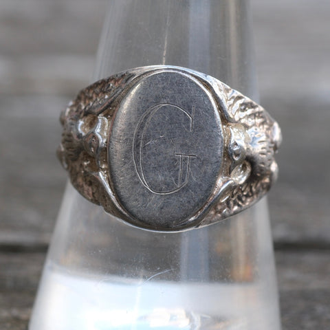 Vintage Sterling G Engraved Signet Ring 9.75