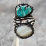 Vintage Sterling Turquoise and MOP Feather Ring 5.5