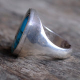 Vintage Sterling Zuni Inlay Turquoise and Mother Of Pearl Ring 10.25