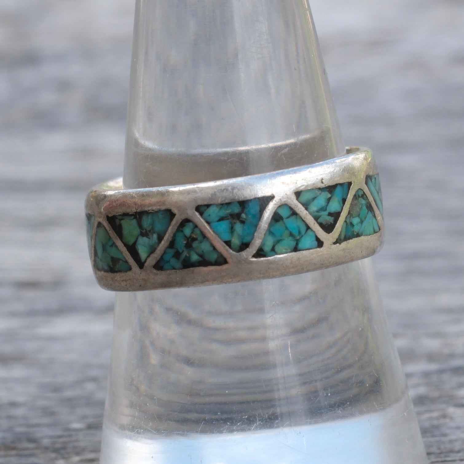 Vintage Sterling Turquoise Inlay Band Ring 9