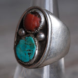 Vintage Sterling Turquoise and Coral Ring 8