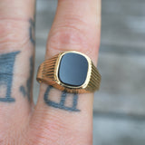 Vintage Gold Plated Onyx Signet Ring 12.5