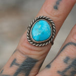 Vintage Sterling Turquoise Roper Ring 3.25