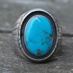 Vintage Sterling Turquoise Ribbed Band Ring 8.75
