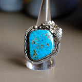 Massive Vintage Sterling Morenci Turquoise Feather Ring 9