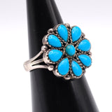 Vintage Sterling Turquoise Cluster Ring 6.5