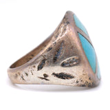 Vintage Sterling Turquoise Inlay Stamped Band Ring 7.75