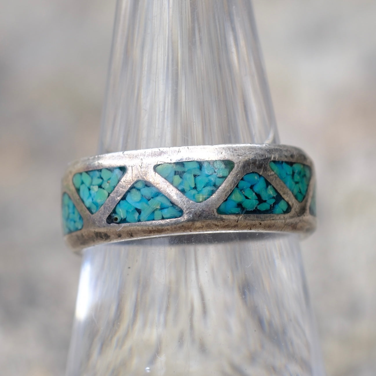 Vintage Sterling Crushed Turquoise Inlay Ring 7