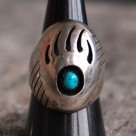 Vintage Sterling Turquoise Bear Paw Ring 9.75