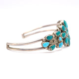Mid Century Vintage Sterling Turquoise Cluster Cuff Bracelet