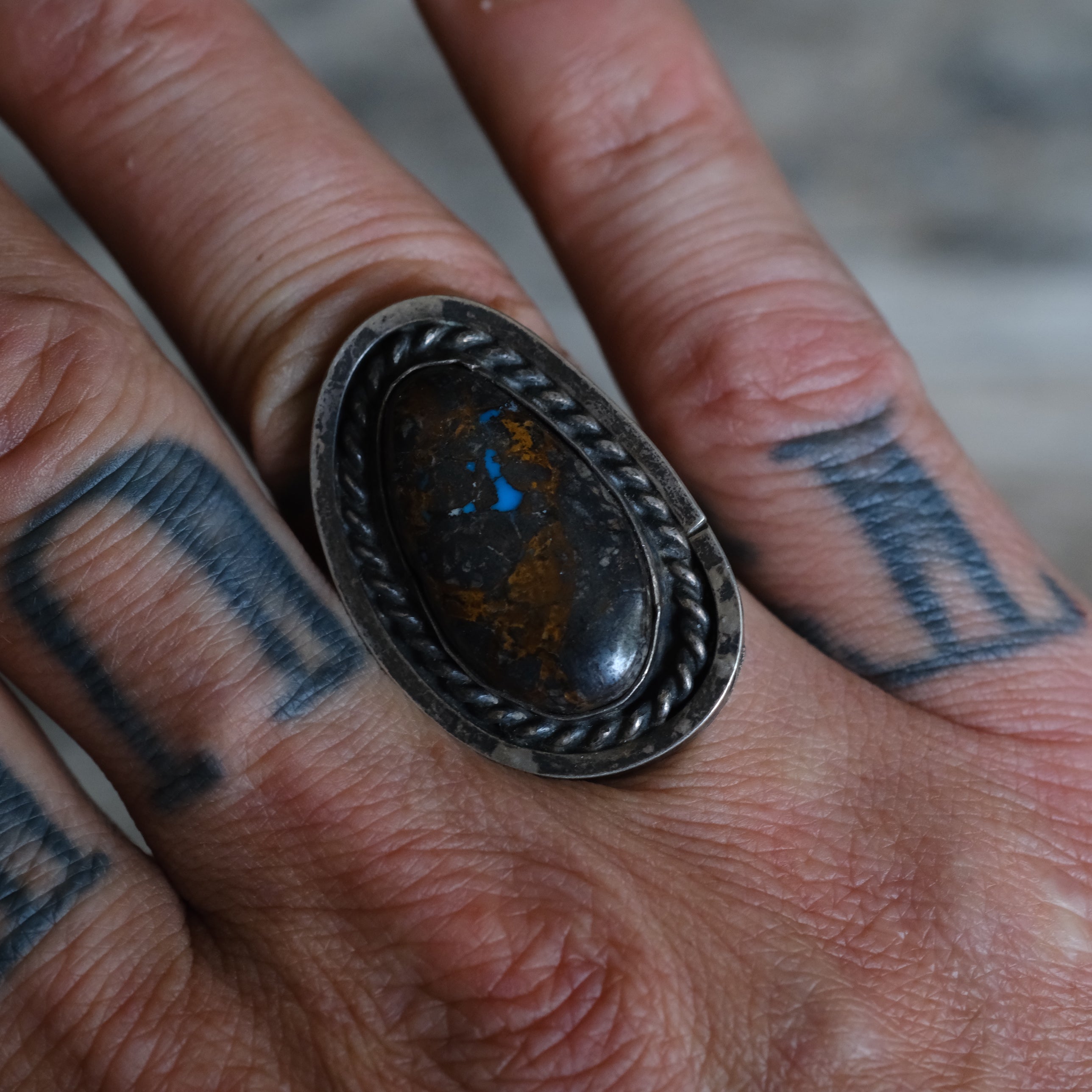 Vintage Sterling Turquoise Roper Ring 6.75