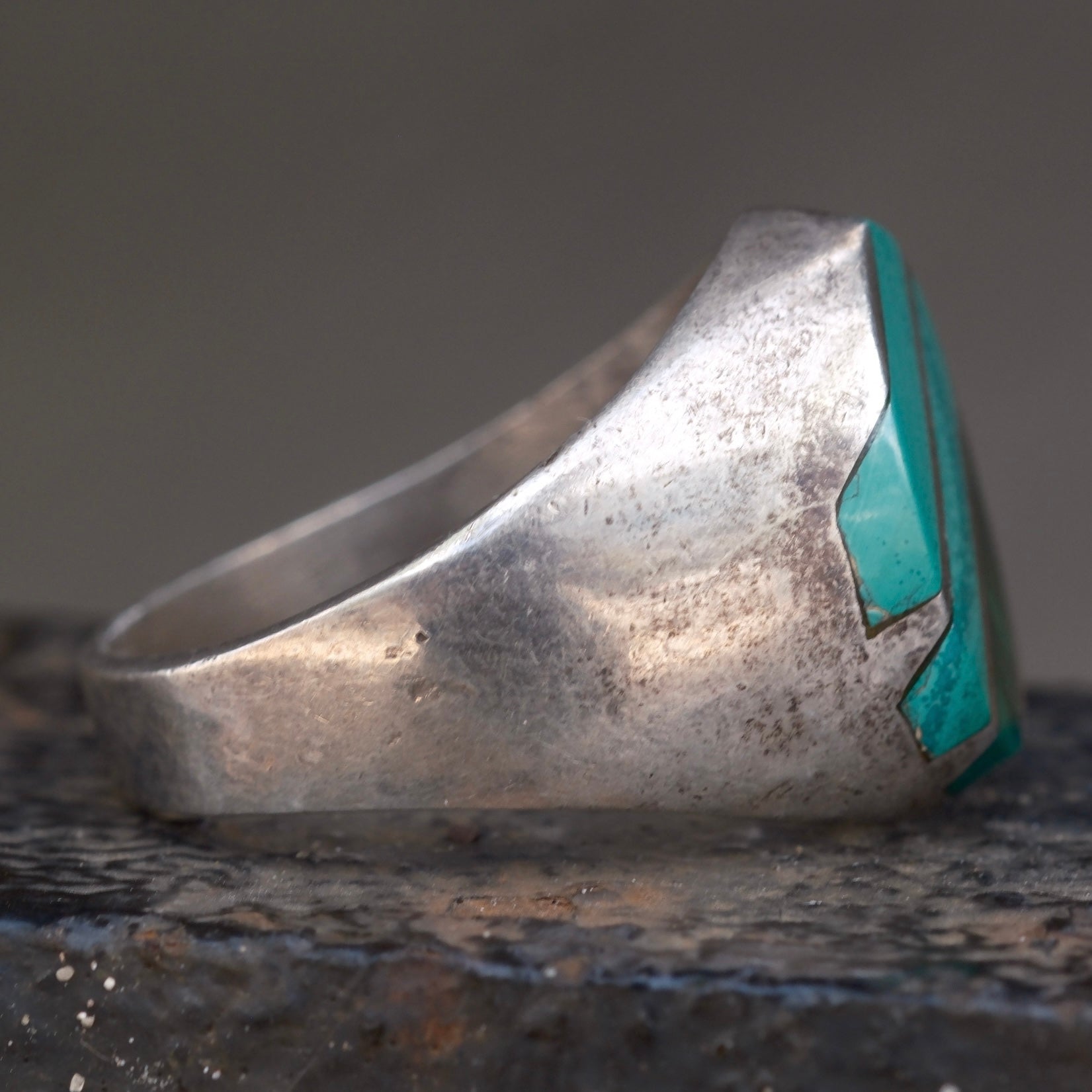 Vintage Sterling Malachite Inlay Striper Ring 10.25
